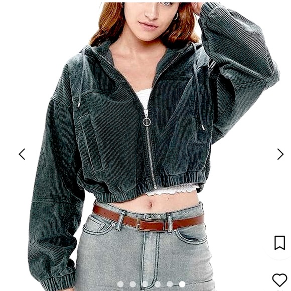 Urban Outfitters BDG Gray Corduroy Hooded Crop Jacket Size XS - Picture 1 of 5
